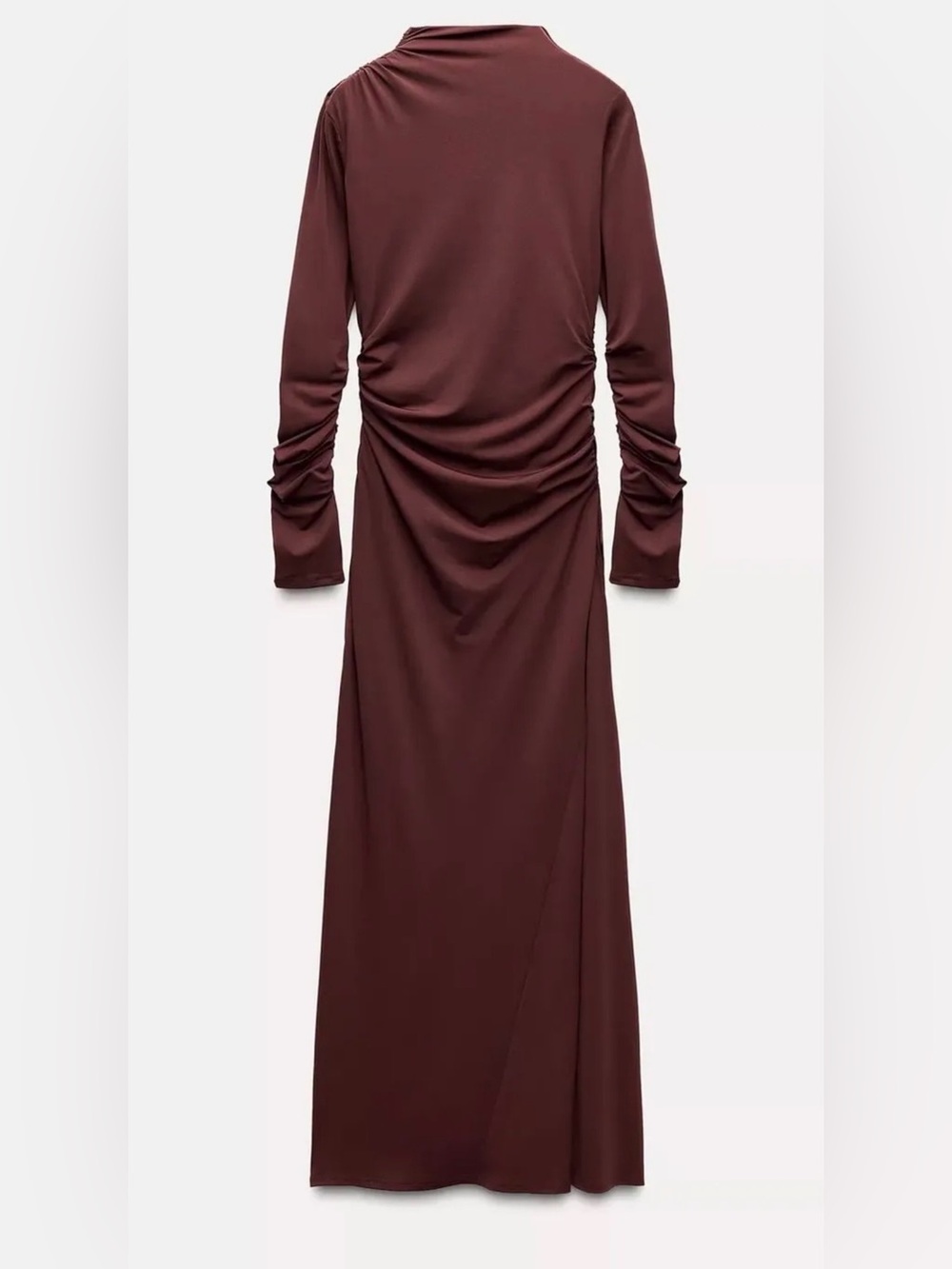 Long Sleeve Ruched Maxi Dress - Burgundy